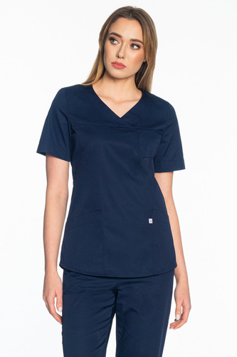 V-neck scrubs top, dark blue, BC3-G