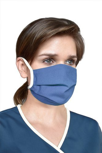 Reusable protective mask with drawstrings, blue