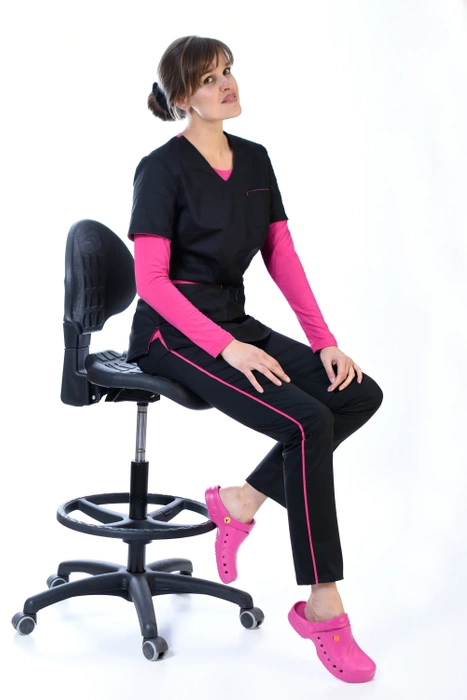 Ladies' medical SOFT STRETCH PREMIUM set, black + fuchsia, XE4-C