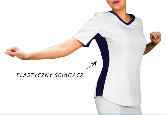 Scrubs top with ELASTIC SIDE PANELS BE1-B, white