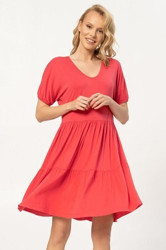 Airy casual dress boho style, coral