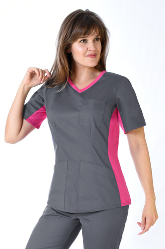 Scrubs top with ELASTIC SIDE PANELS BE1-F, fuchsia