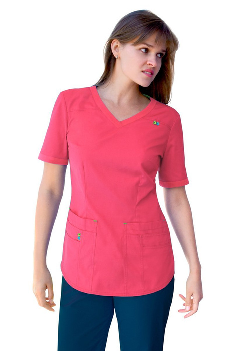 Scrubs top with an ELASTIC BACK BE3-K, coral red