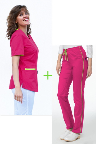 Ladies' medical SOFT STRETCH PREMIUM set, fuchsia + lime, XE4-F