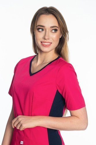 Bluza medyczna damska z elastycznym ściągaczem w boku Colormed, kolor fuksja, BE1-F