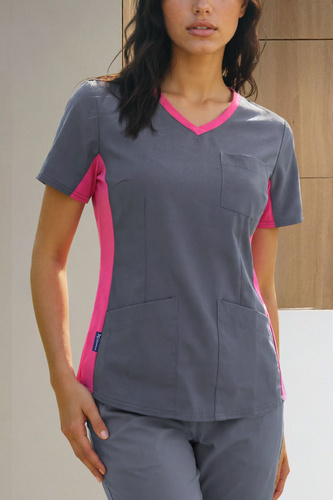 Scrubs top with ELASTIC SIDE PANELS BE1-F, fuchsia