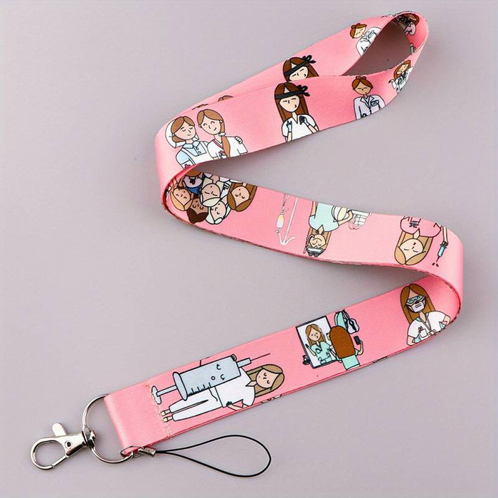 Lanyard for ID badge, pearl pink with print