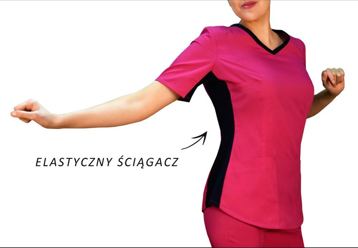 Scrubs top with ELASTIC SIDE PANELS BE1-F, fuchsia