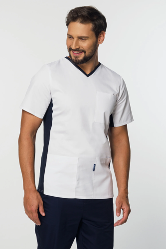 Bluza Medyczna Męska z elastycznym ściągaczem w boku, kolor biały, MBE1-B