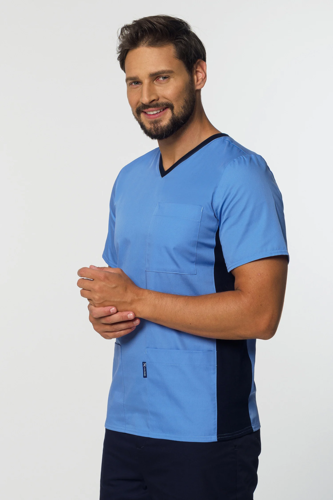 Bluza Medyczna Męska z elastycznym ściągaczem w boku, kolor błękitny, MBE1-BL