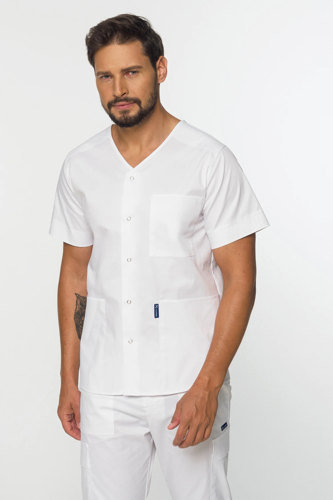 Bluza medyczna męska rozpinana STRETCH, kolor biały, MZE6-B