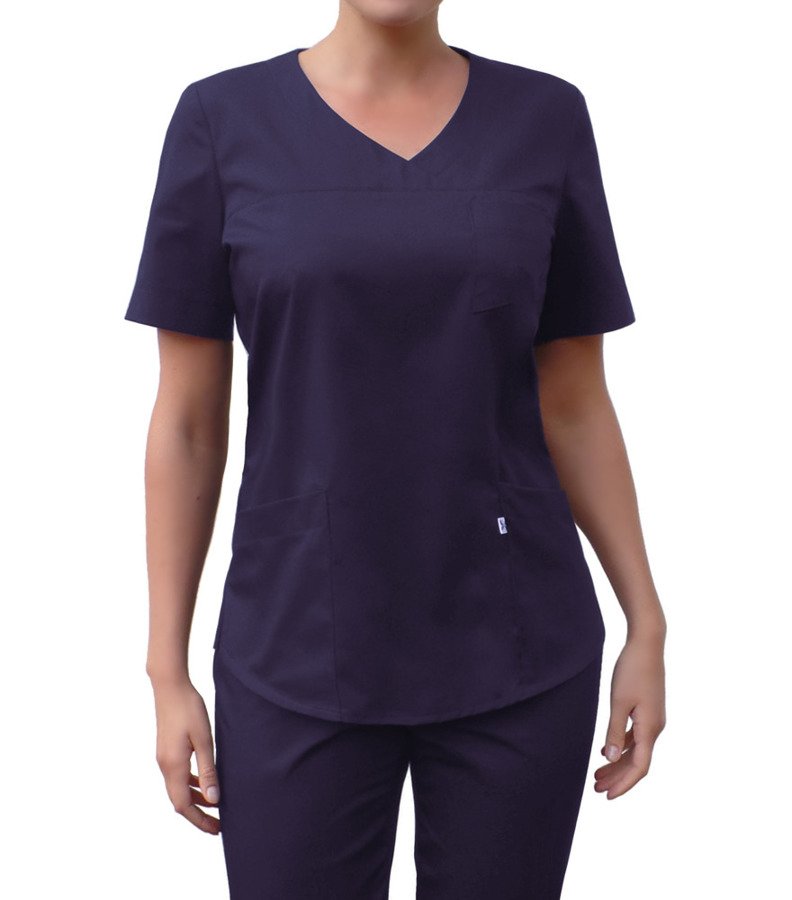 Bluza medyczna damska z dekoltem w kształcie V, granatowa, BC3-G2